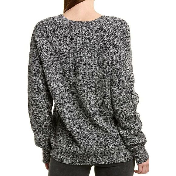 BCBGMaxAzria Sweater Woman Size L Black Combo Long Sleeve V Neck Pulover - Picture 2 of 11